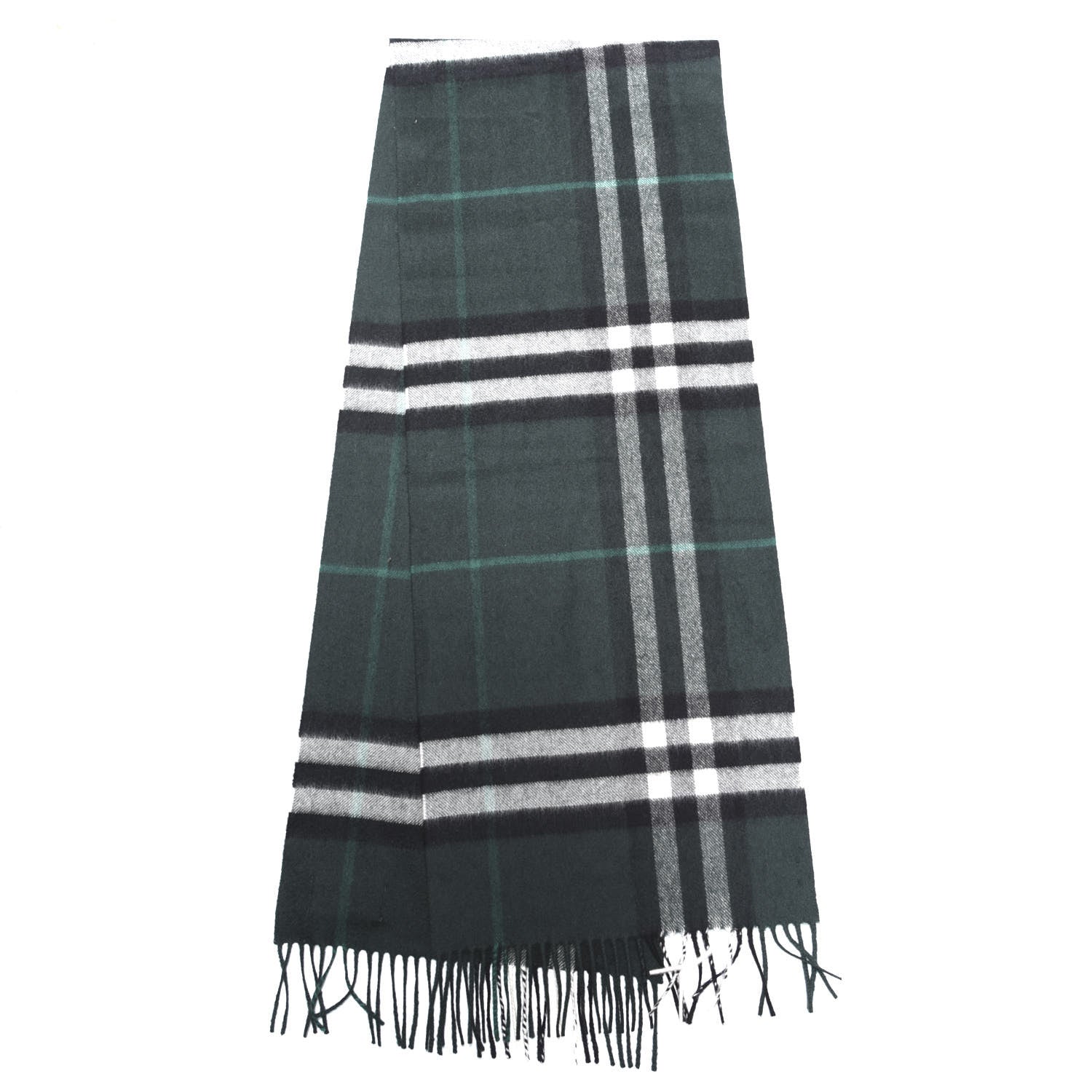 Burberry Cashmere Giant Check Fringe Scarf Dark Forest Green 2 of 3