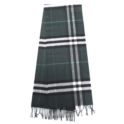 Burberry Cashmere Giant Check Fringe Scarf Dark Forest Green 2 of 3