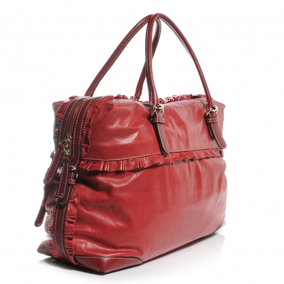 Gucci Leather Ruffle Sabrina Boston Tote Rouge 3 of 7
