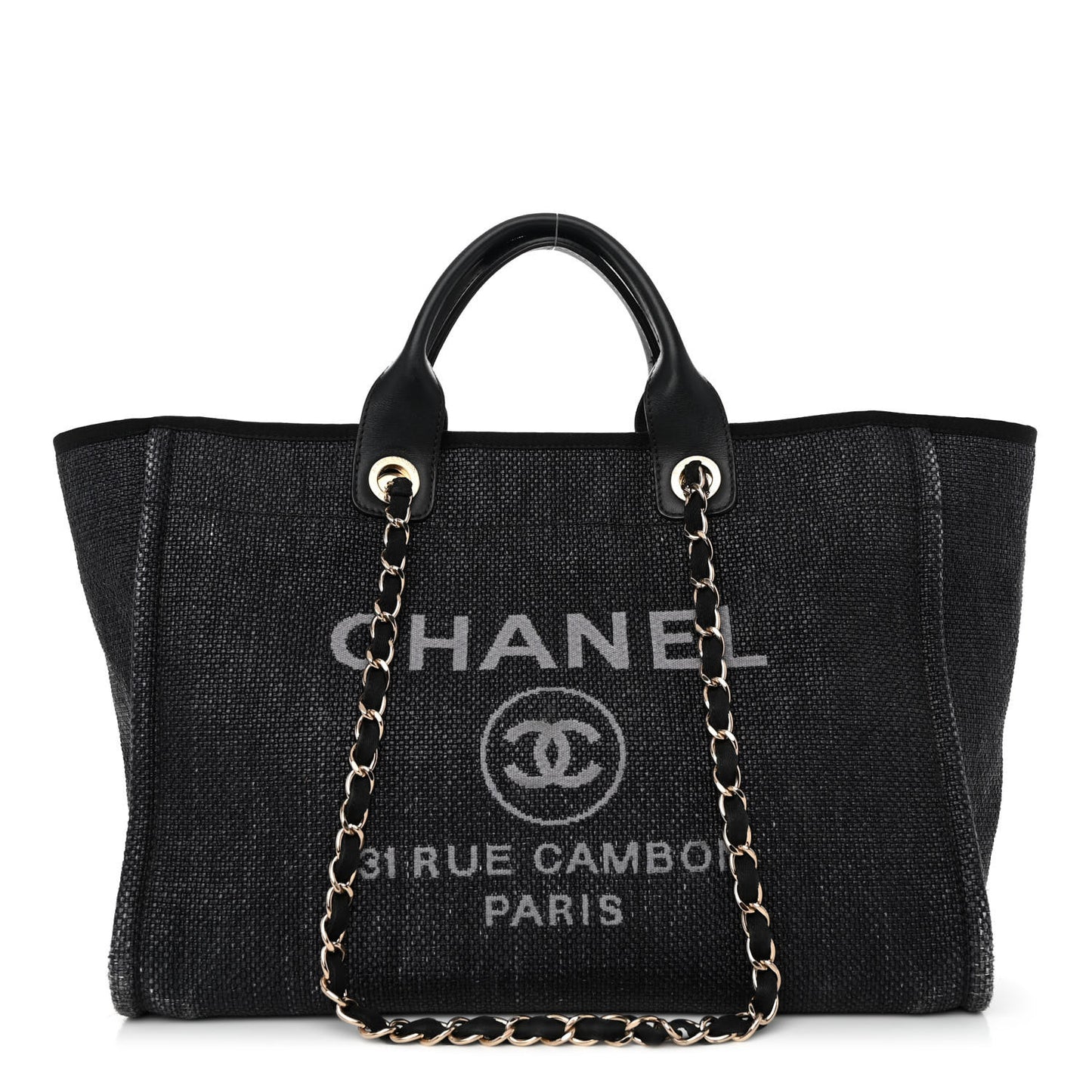 Woven Straw Raffia Large Deauville Tote Black