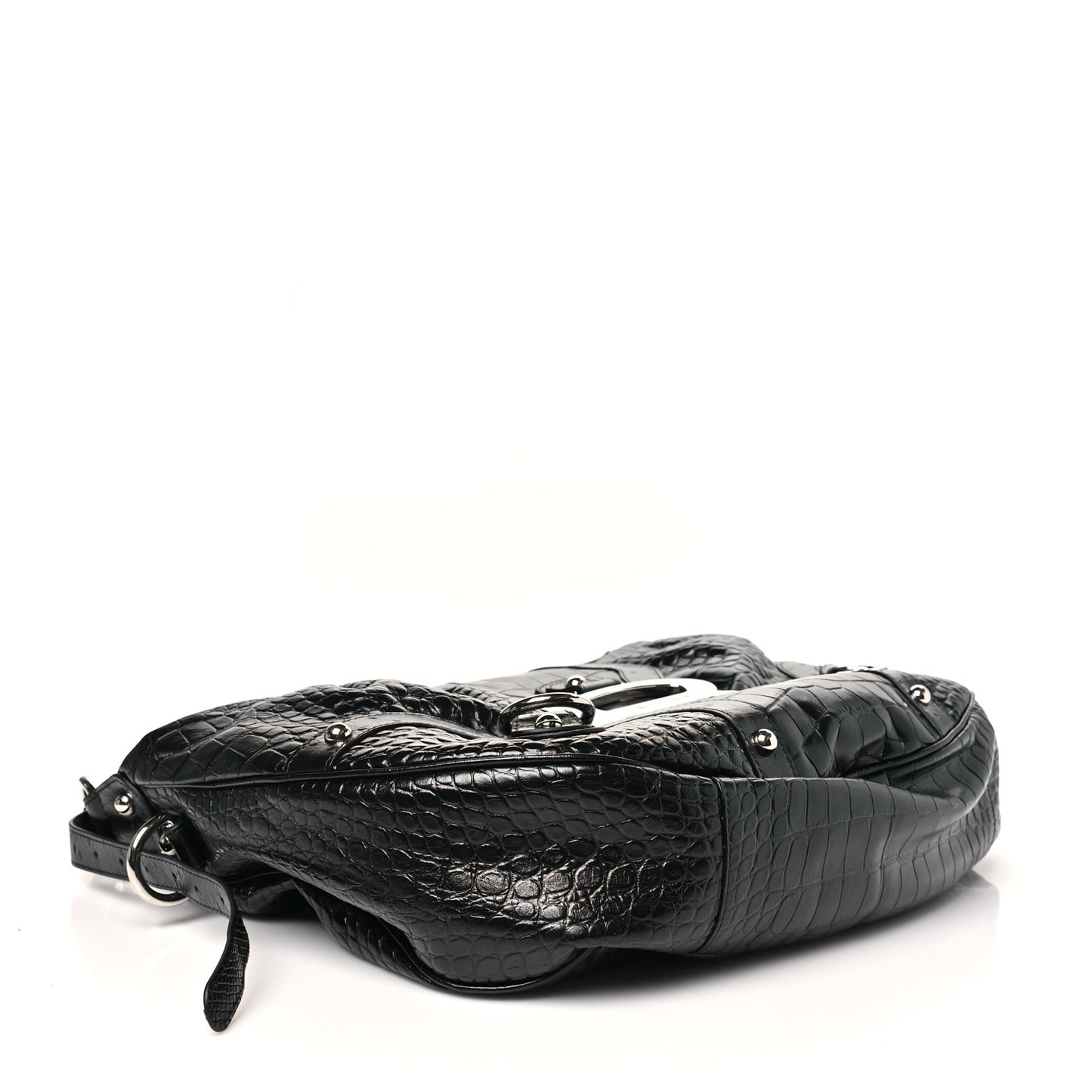 Shiny Calfskin Crocodile Embossed Essex Hobo Black