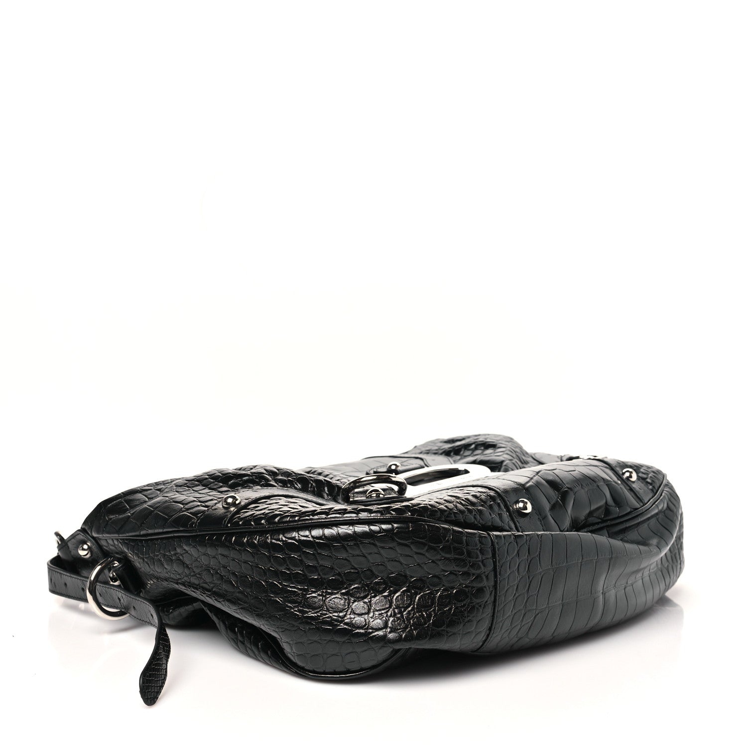 Balenciaga Shiny Calfskin Crocodile Embossed Essex Hobo Black 4 of 9