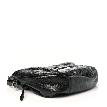 Balenciaga Shiny Calfskin Crocodile Embossed Essex Hobo Black 4 of 9