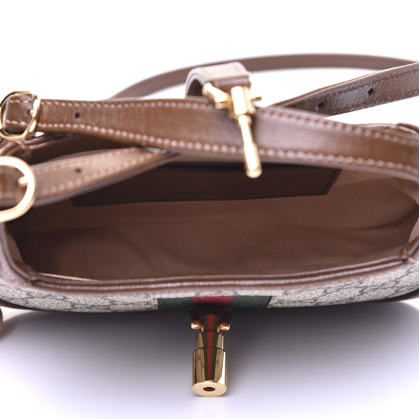 GG Supreme Monogram Azalea Calfskin Web Mini Jackie 1961 Hobo Beige Ebony Brown Sugar