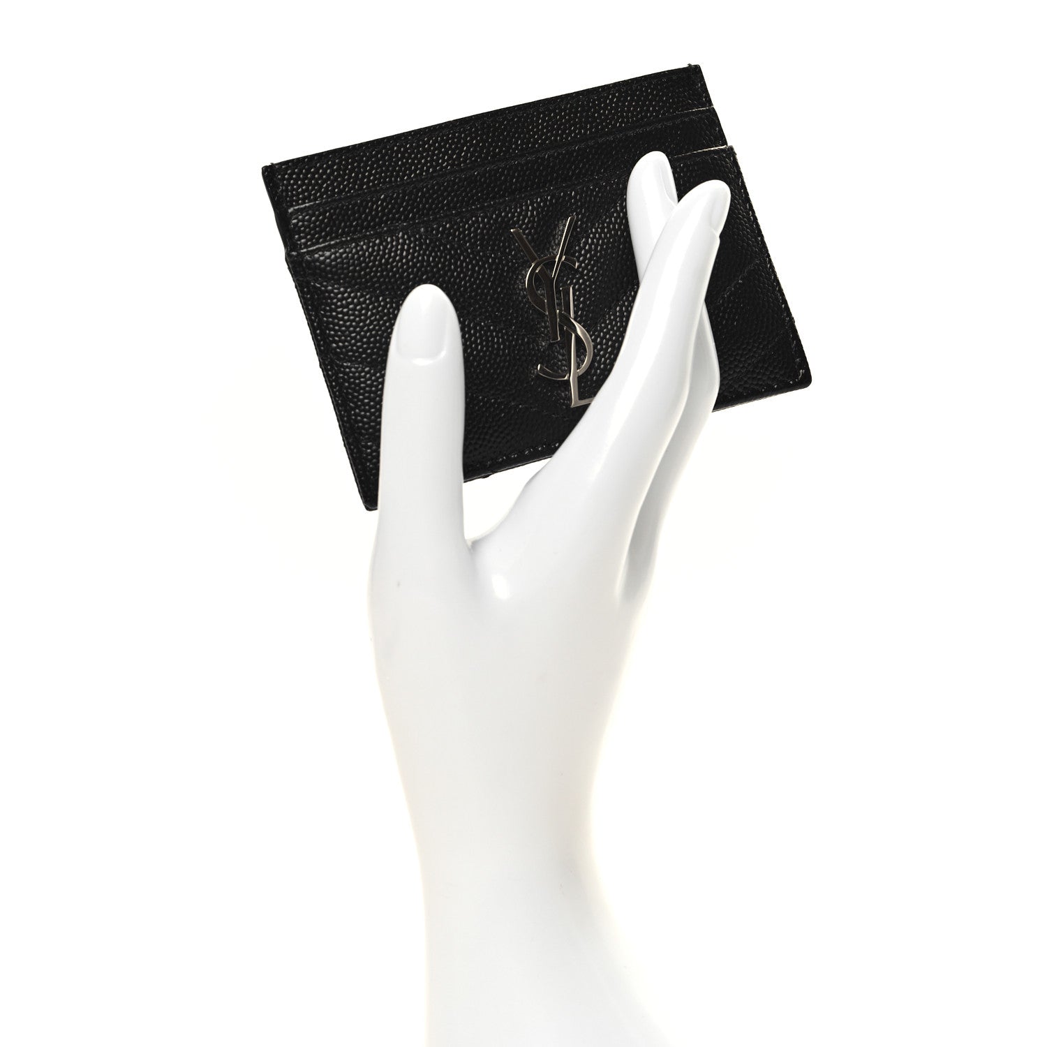 Saint Laurent Grain De Poudre Matelasse Chevron Monogram Credit Card Case Black 2 of 8