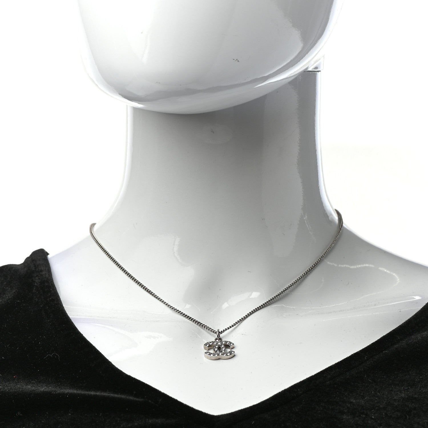 Chanel Crystal Timeless CC Necklace Silver 2 of 5
