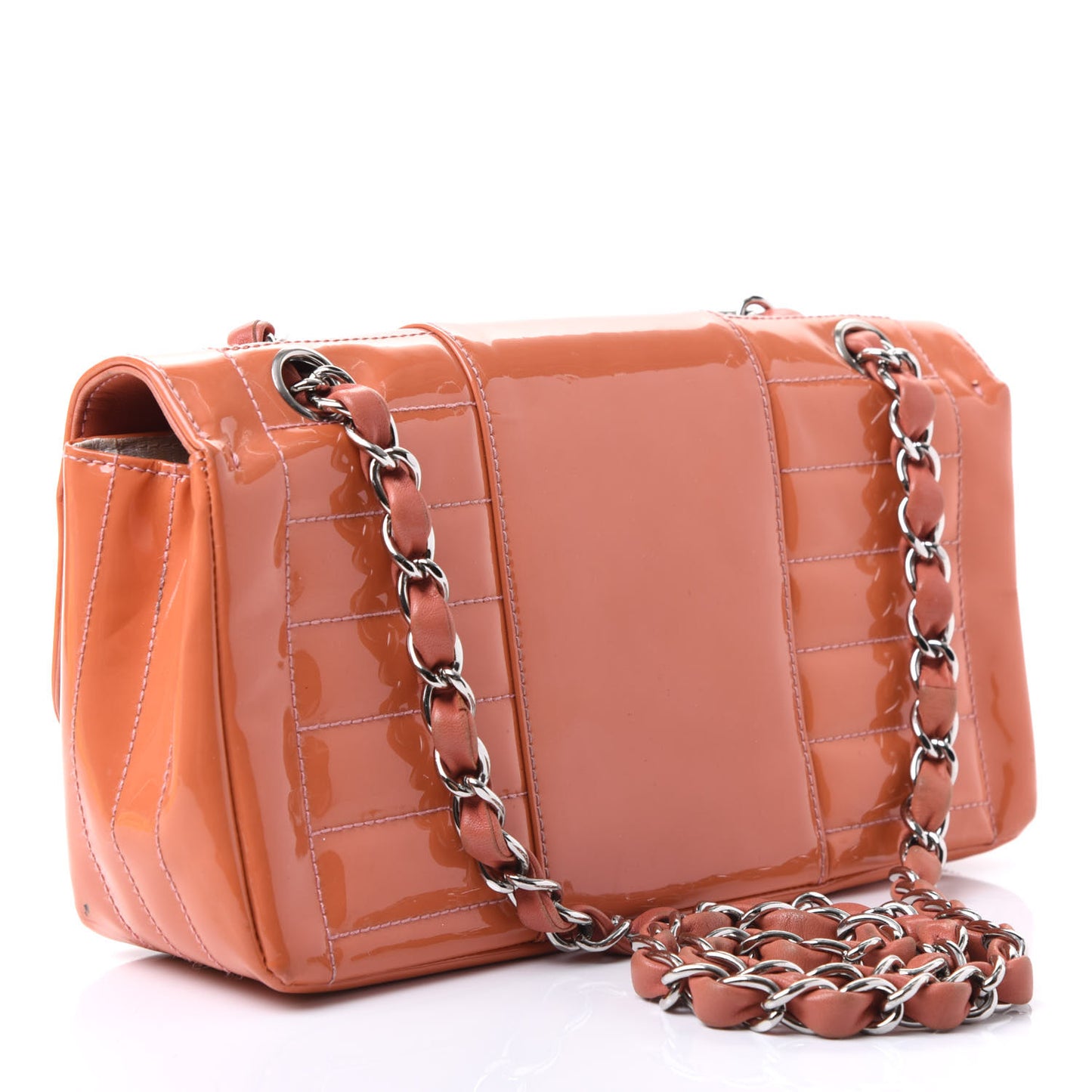 Patent Horizontal Quilted Medium Single Flap Pink