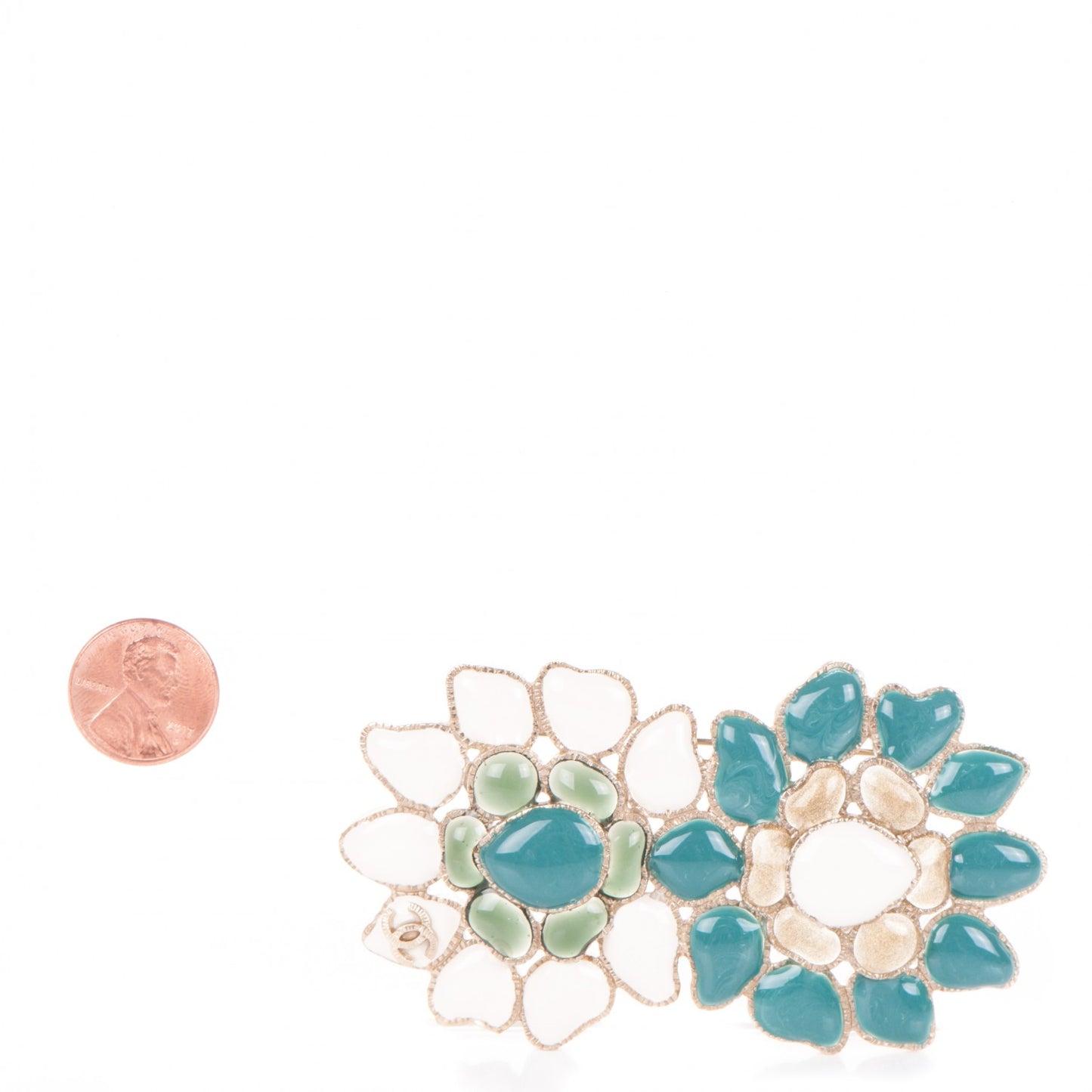 Gripoix Poured Glass CC Brooch White Green