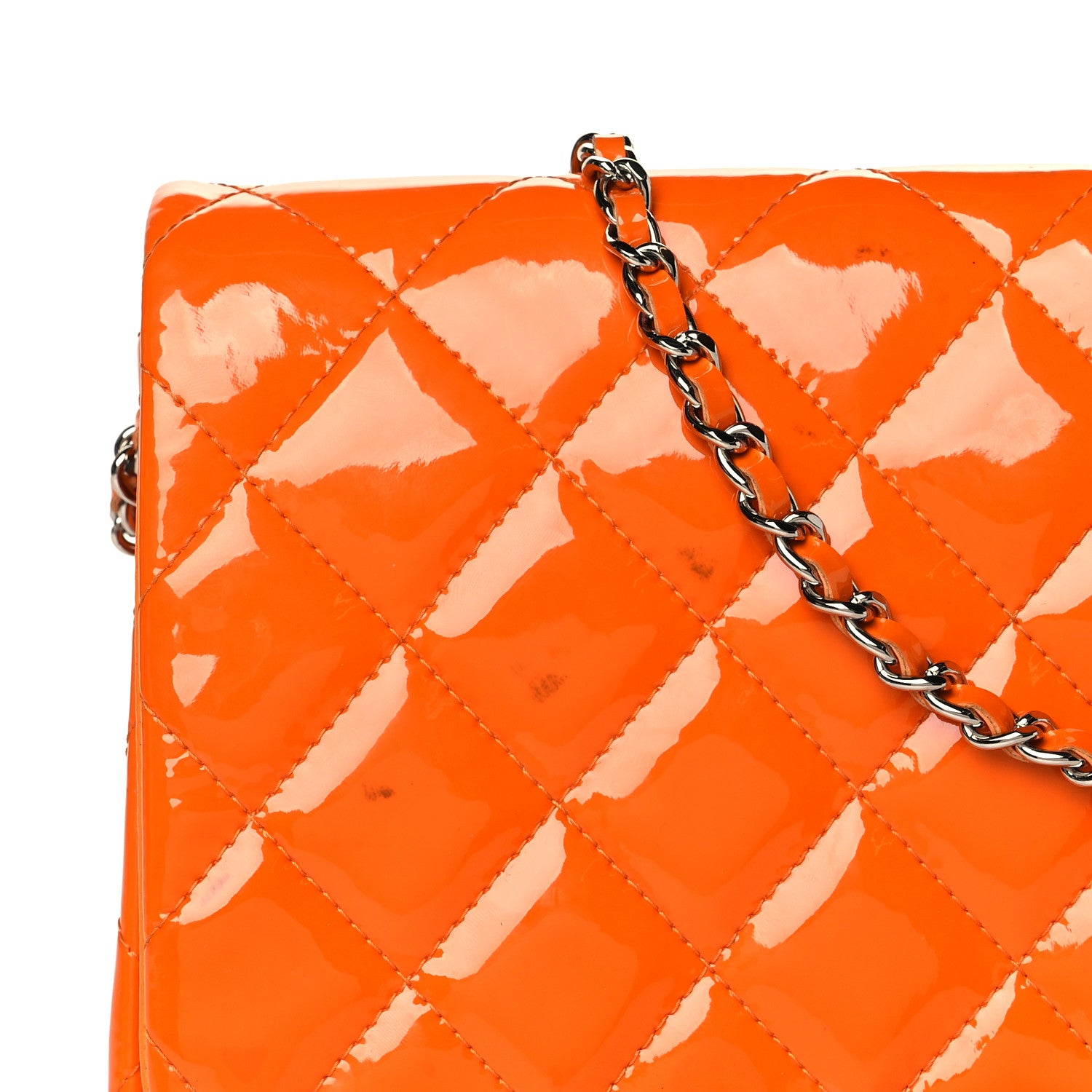 Chanel Patent Quilted Clutch with Chain Flap Orange 14 of 15