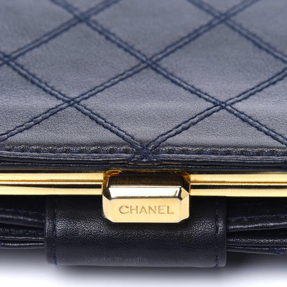 Chanel Lambskin Diamond Stitched Compact French Wallet Navy 13 of 18