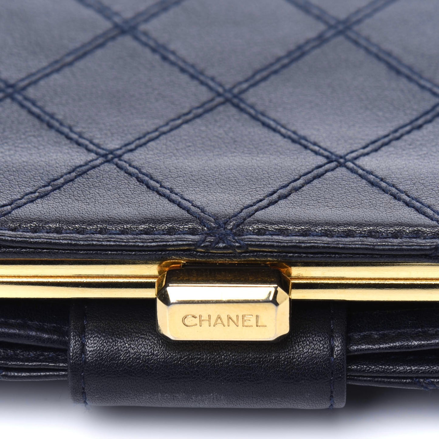 Lambskin Diamond Stitched Compact French Wallet Navy