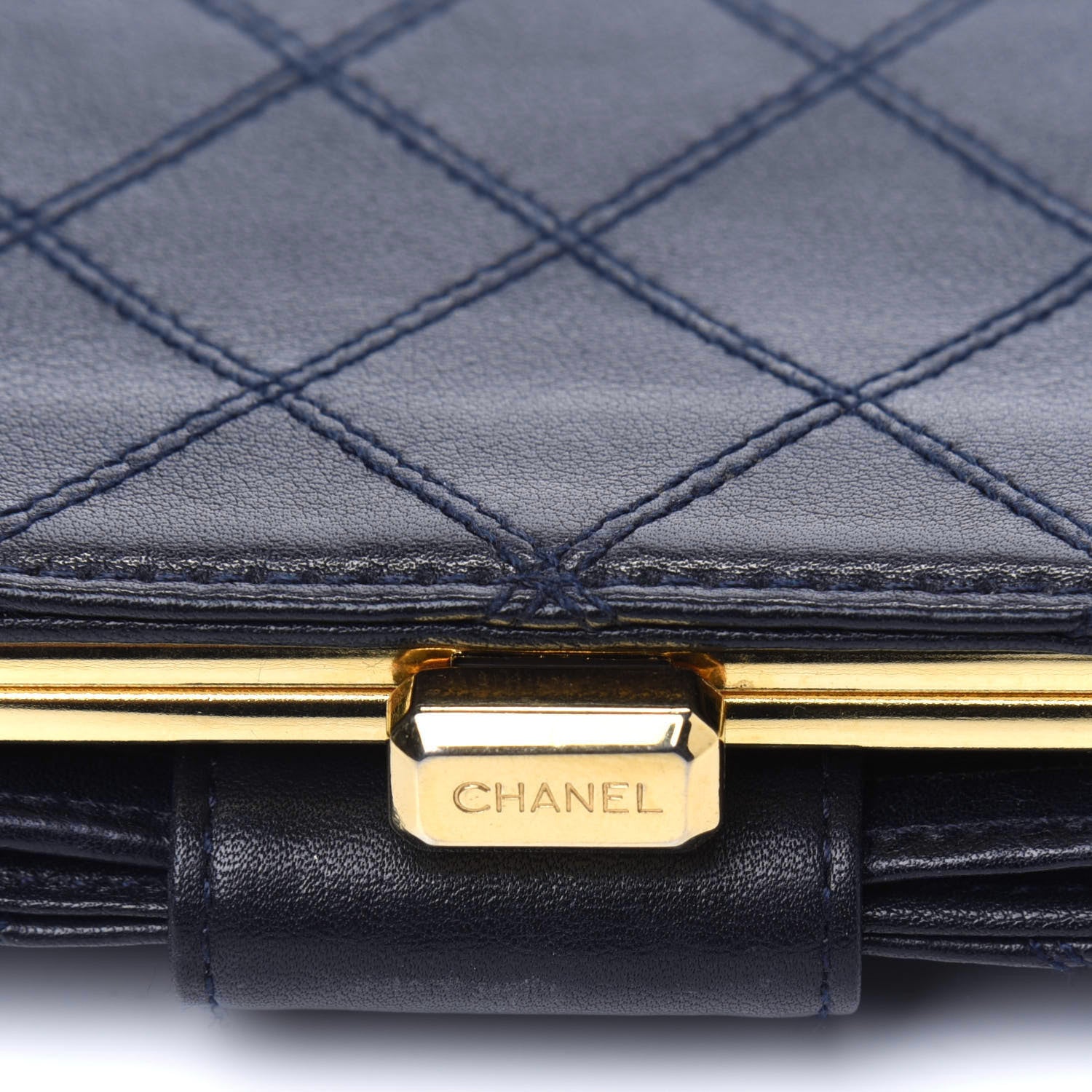 Chanel Lambskin Diamond Stitched Compact French Wallet Navy 13 of 18