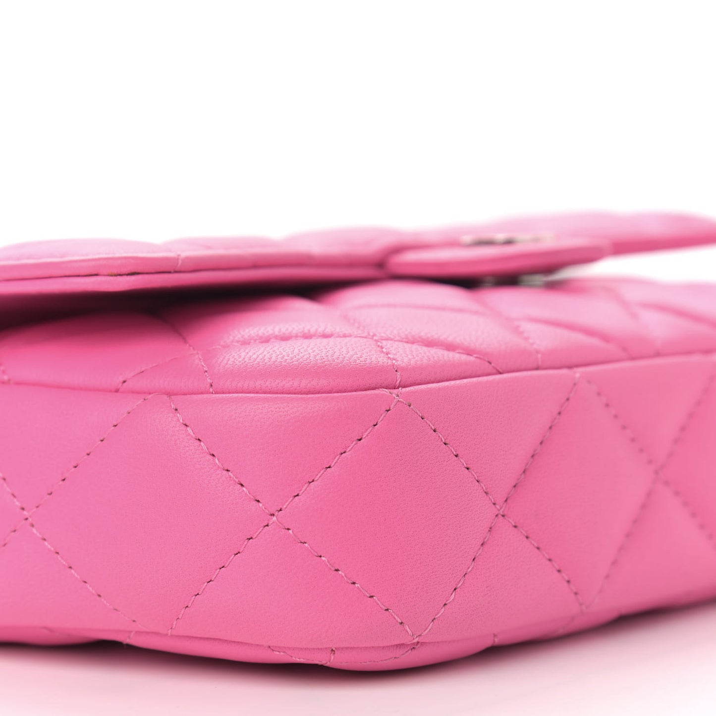 Lambskin Quilted Flap Phone Holder With Chain Neon Pink