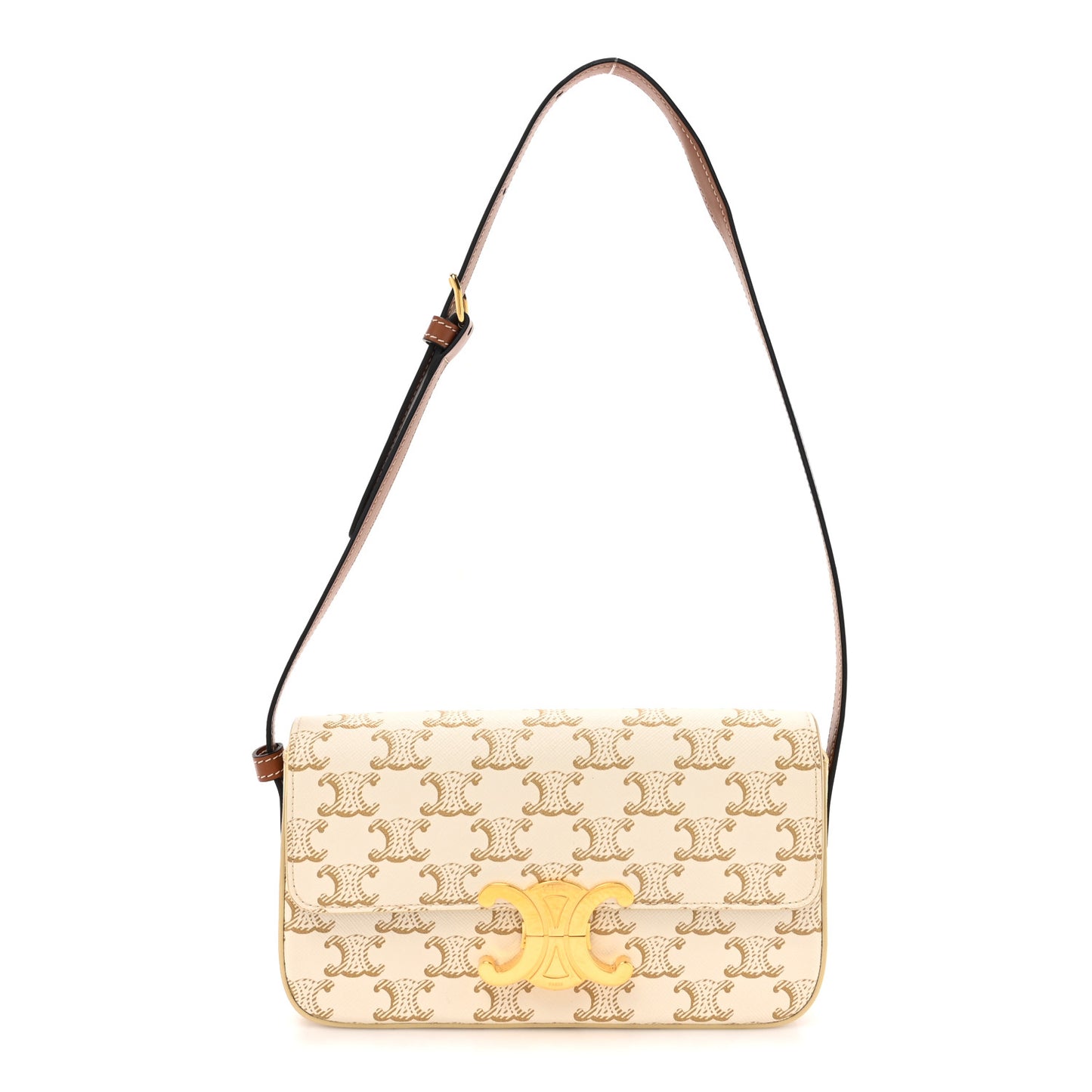 Canvas Calfskin Triomphe Shoulder Bag White