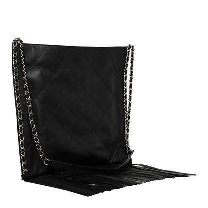Chanel Calfskin Quilted Fringe Shopping Bag Black 3 of 13