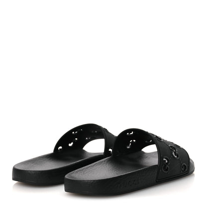 Gucci Rubber GG Monogram Perforated Womens Slide Sandals 39 Black 5 of 13