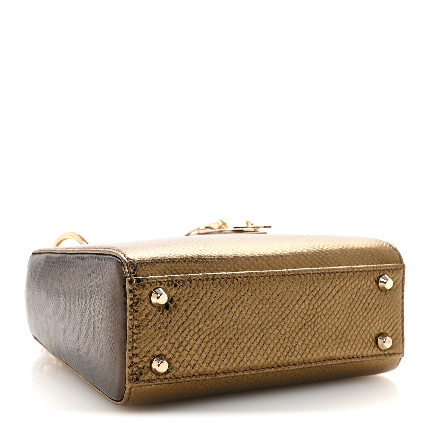 Christian Dior Metallic Karung Mini Lady Dior Gold Multicolor