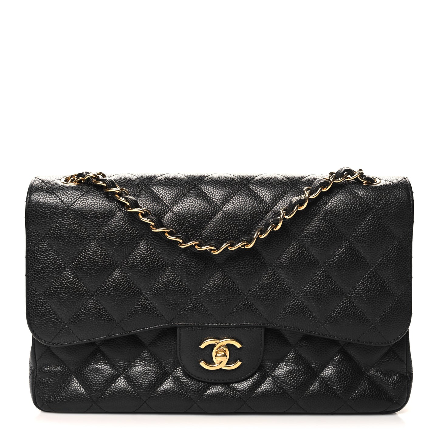 Caviar Quilted Jumbo Double Flap Black