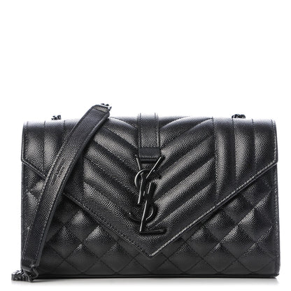 Saint Laurent Grain De Poudre Textured Mixed Matelasse Triquilt Small Monogram Satchel Black 1 of 6