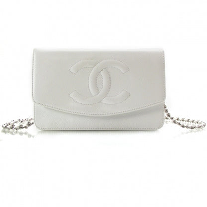 Chanel Caviar Wallet on Chain White w Silver HW 1 of 10