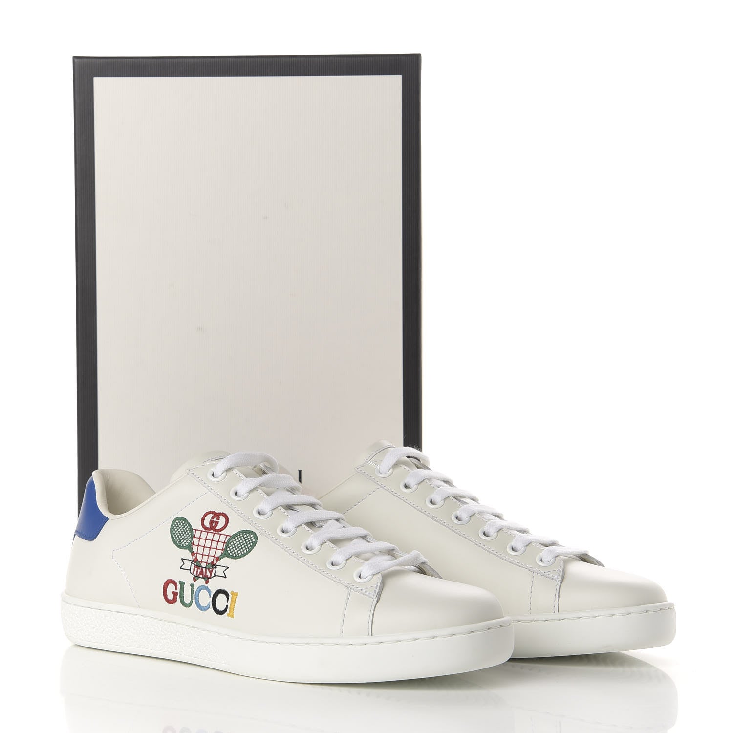 Gucci Calfskin Miro Soft Tennis Embroidered Womens Ace Sneakers 36.5 White Rio Blue 10 of 10