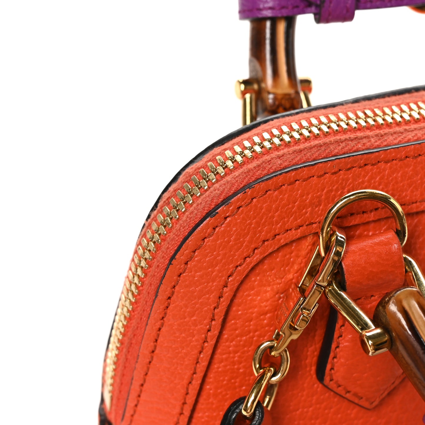 Textured Dollar Calfskin Mini Diana Dome Tote Bag Deep Orange Spicy Cyclamin
