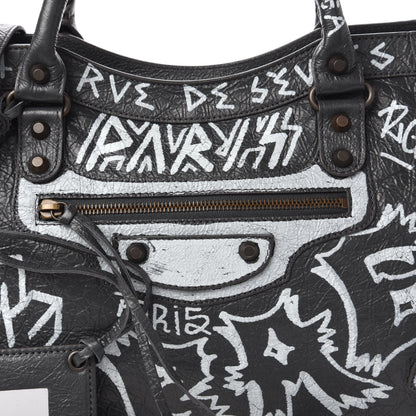 Balenciaga Agneau Arena Graffiti All Over Classic Hardware City Gris Fossile White 9 of 10