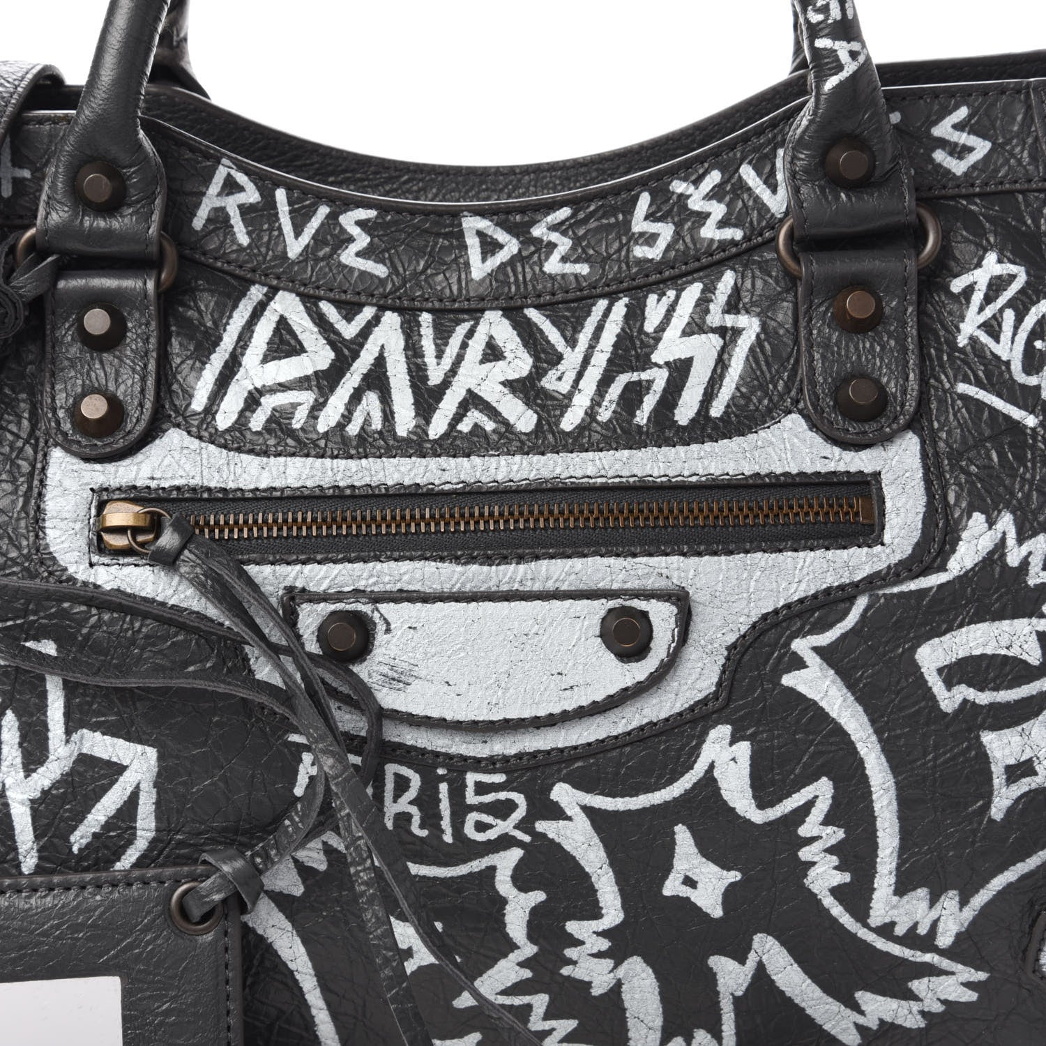 Balenciaga Agneau Arena Graffiti All Over Classic Hardware City Gris Fossile White 8 of 9
