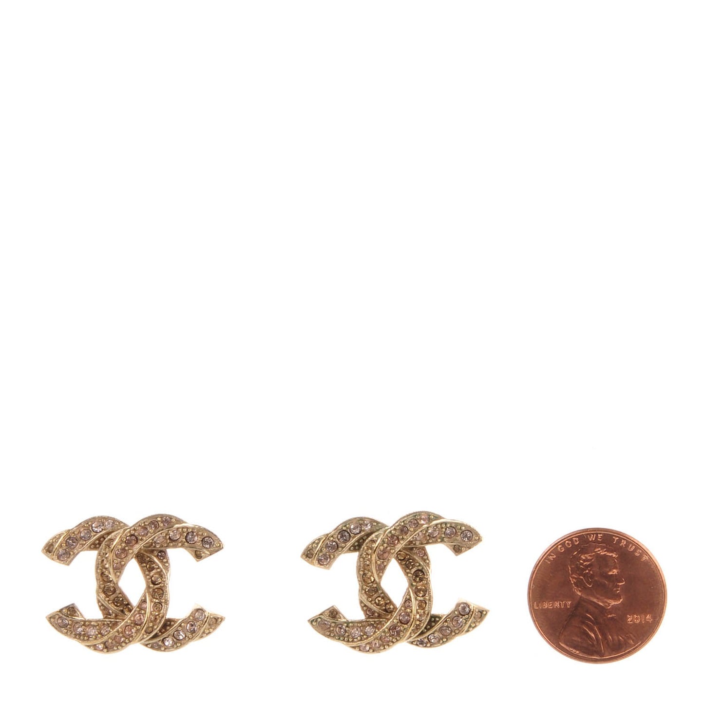 Crystal Twisted CC Earrings Light Gold Pale Pink