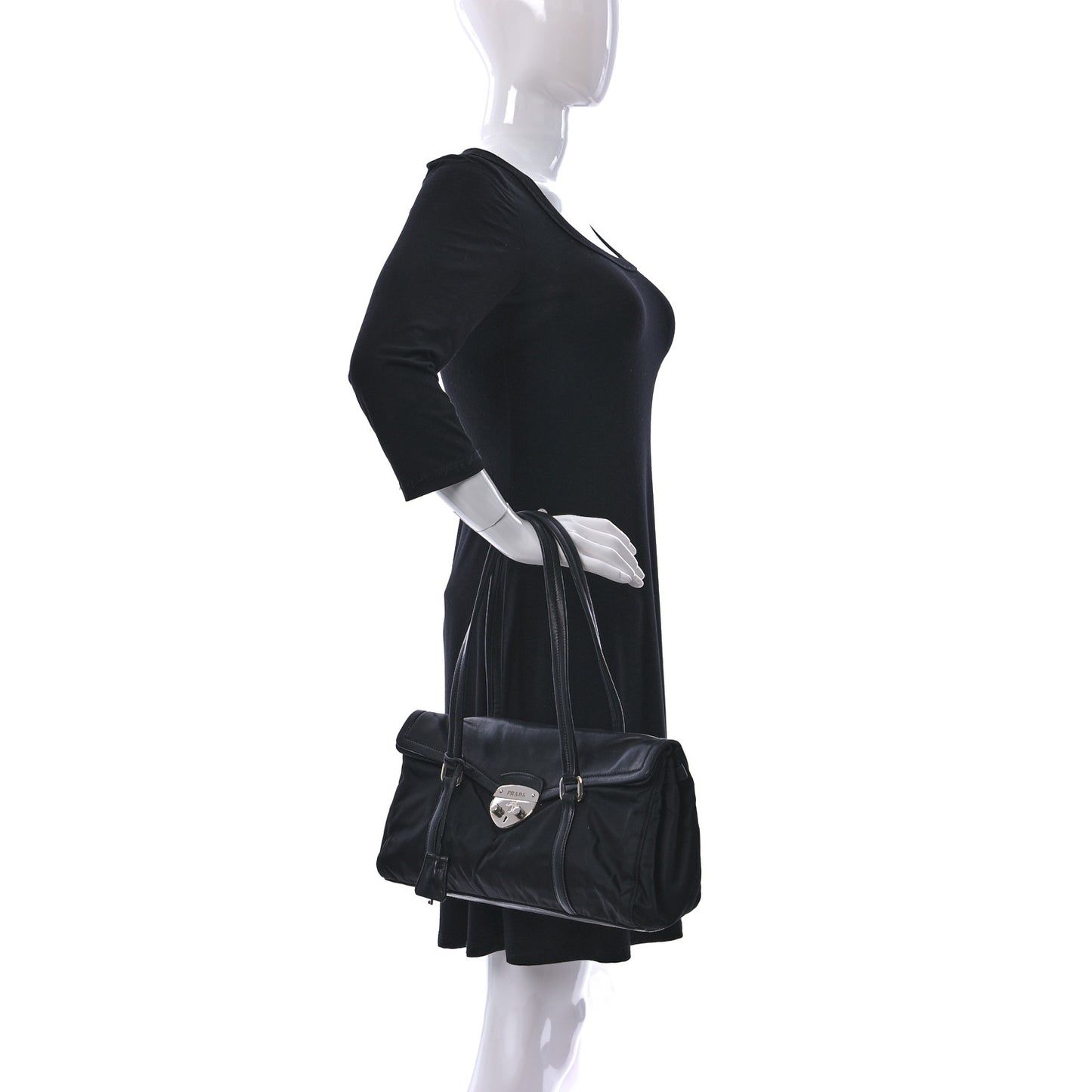 Tessuto Nylon Nappa Foldover Pushlock Satchel Black