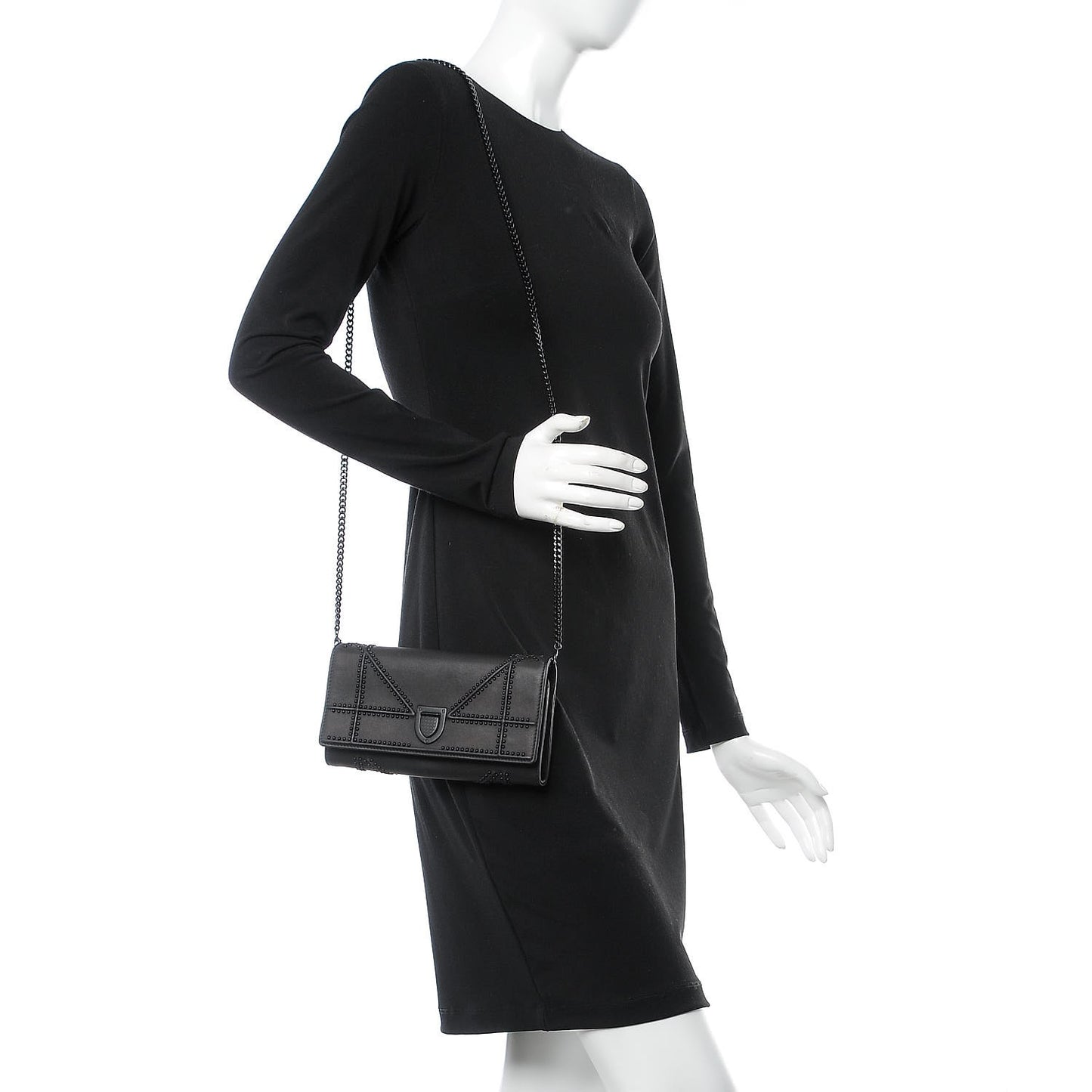 Ultra Matte Calfskin Studded Diorama Croisiere Chain Wallet Black