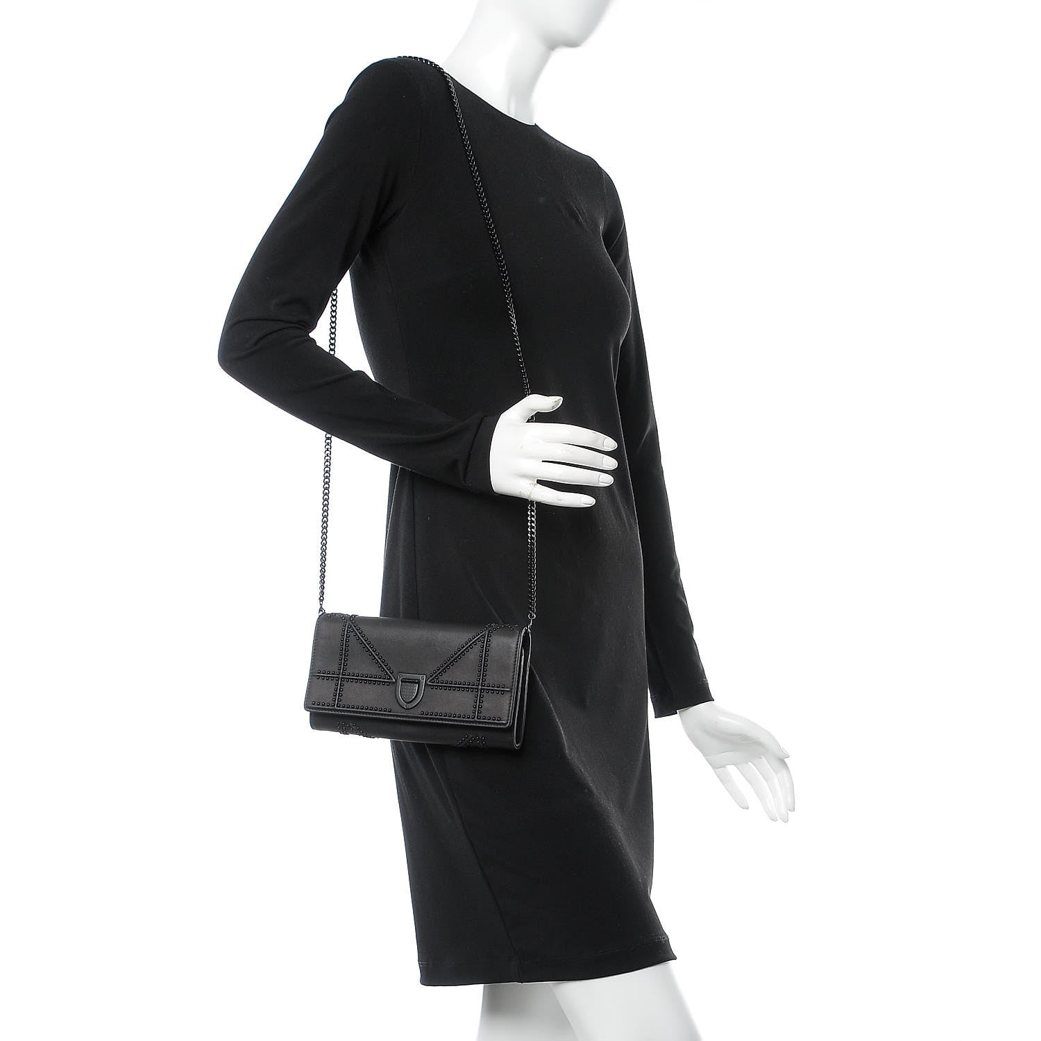 Christian Dior Ultra Matte Calfskin Studded Diorama Croisiere Chain Wallet Black 2 of 8