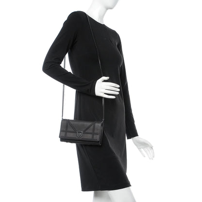 Christian Dior Ultra Matte Calfskin Studded Diorama Croisiere Chain Wallet Black 2 of 8