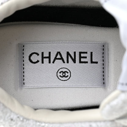 Chanel Painted Iridescent Cotton Tweed Suede Calfskin Womens CC Sneakers 39.5 White Silver Multicolor 7 of 8