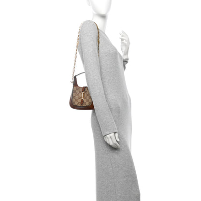 Gucci New Canvas Charisma Calfskin Crystal GG Monogram Mini Jackie 1961 Hobo Camel Ebony 2 of 11