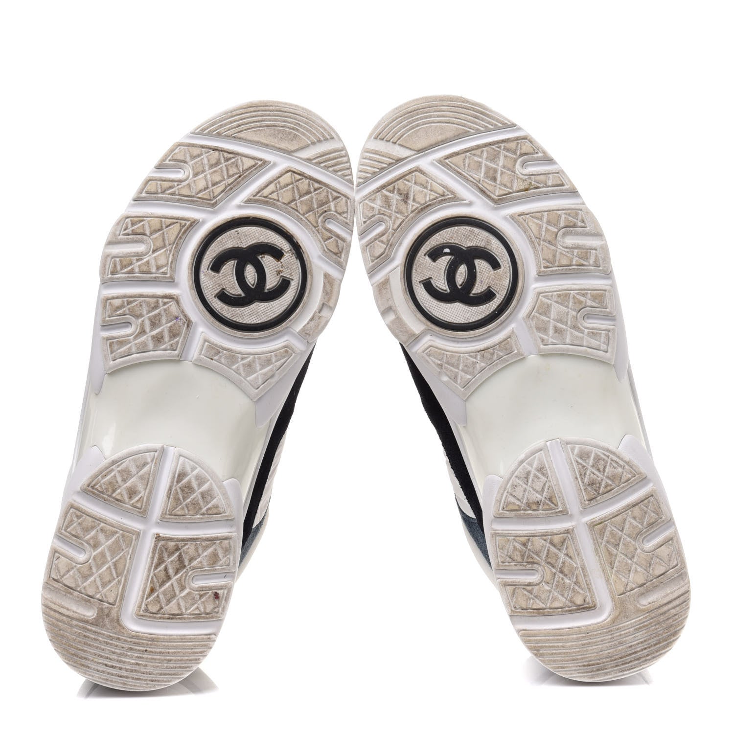Chanel Nylon Calfskin Suede CC Womens Sneakers 36.5 Navy White Orange Black 5 of 9