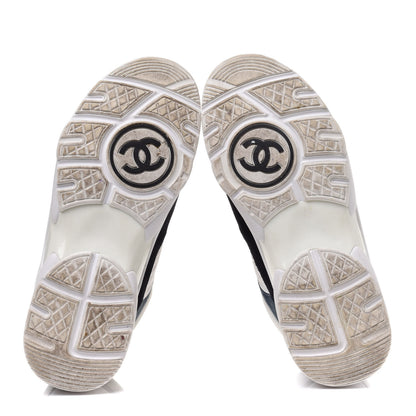 Chanel Nylon Calfskin Suede CC Womens Sneakers 36.5 Navy White Orange Black 5 of 9