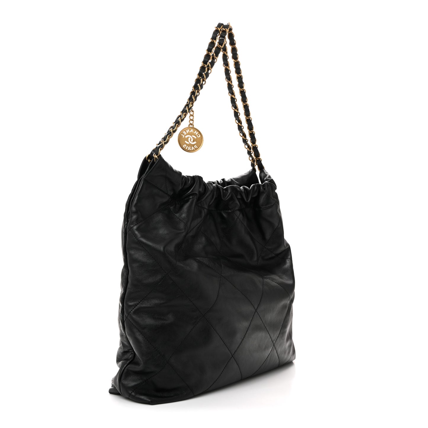 Shiny Calfskin Quilted Chanel 22 Black