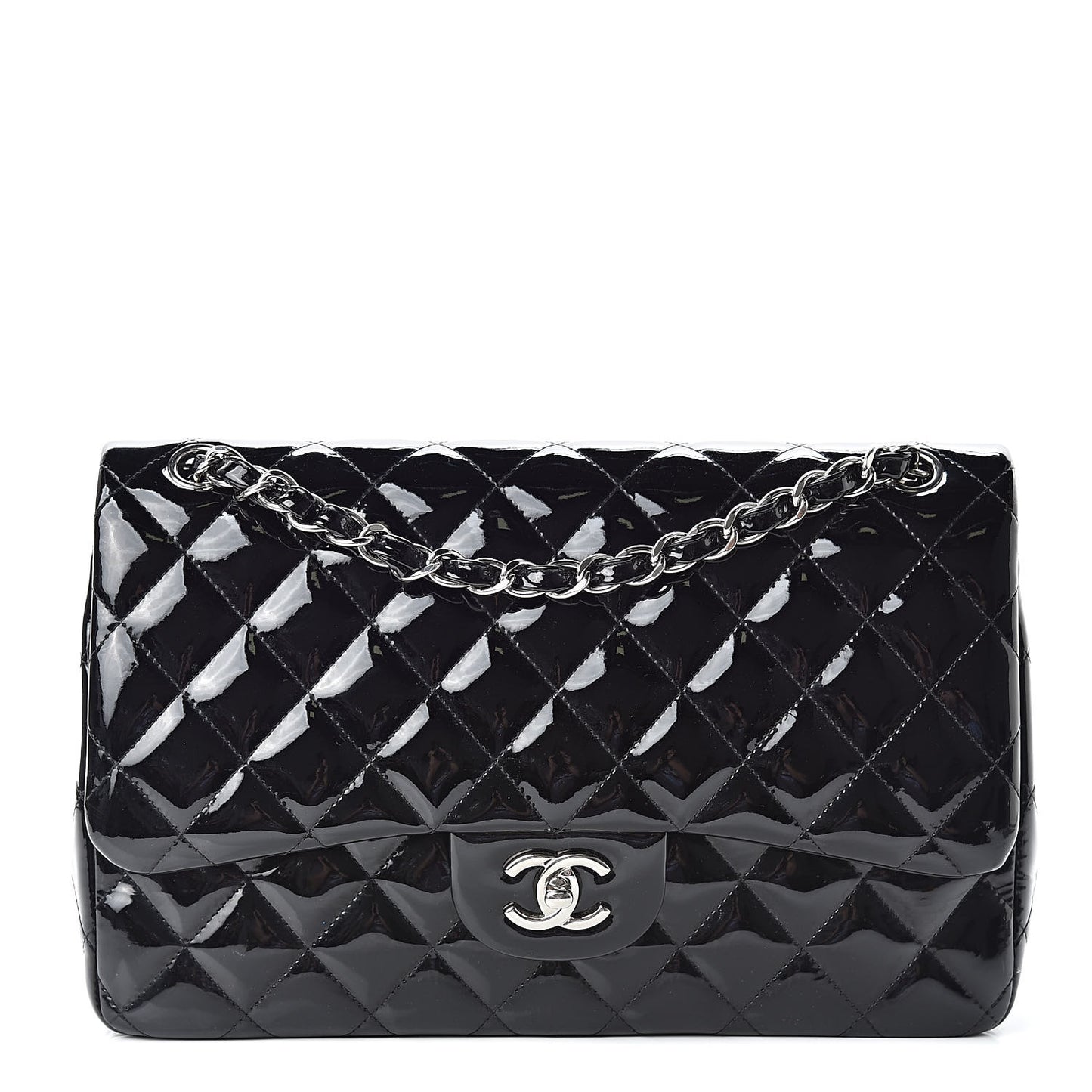 Patent Quilted Jumbo Double Flap Black