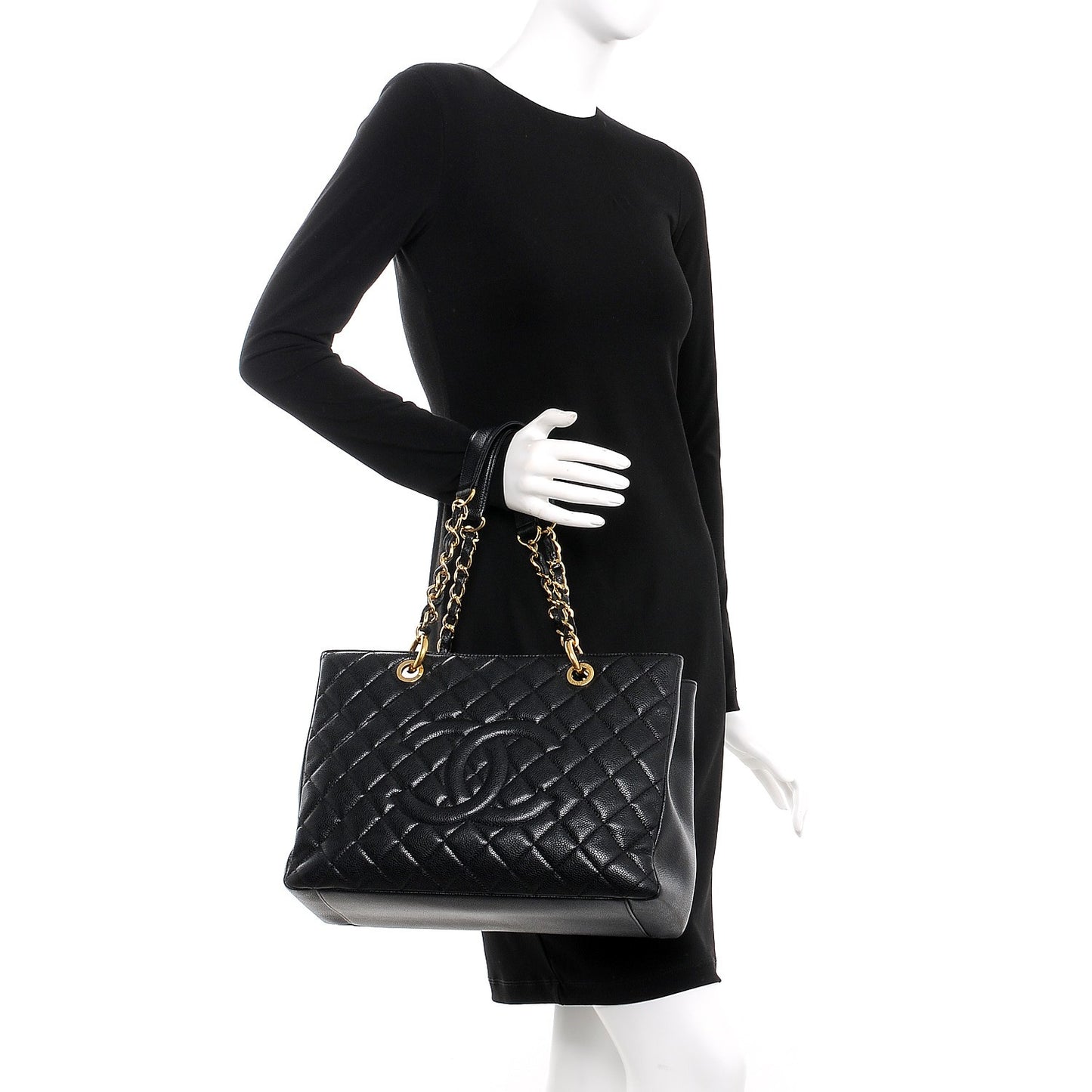 Caviar Quilted Grand Shopping Tote GST Black
