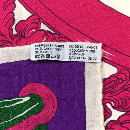 Hermes Cashmere Silk Cavalleria D'Etriers Shawl 140 Rose Vert Rouge 7 of 7