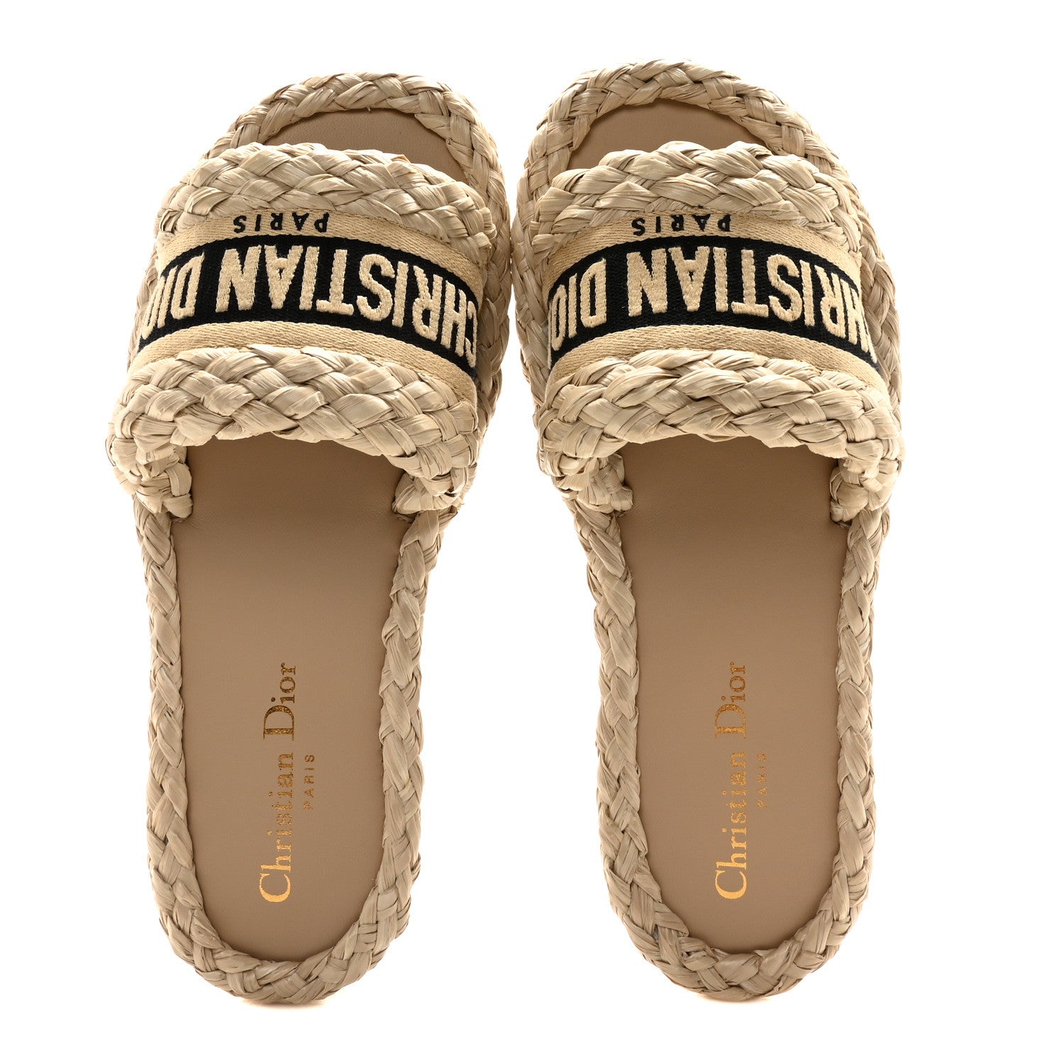 Christian Dior Raffia Embroidered Dway Mules Slide Sandals 37 Jute 2 of 8
