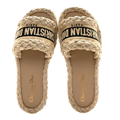 Christian Dior Raffia Embroidered Dway Mules Slide Sandals 37 Jute 2 of 8