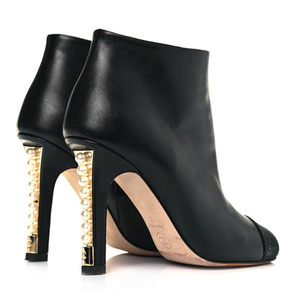 Chanel Lambskin Grosgrain Pearl Cap Toe Boots 36 Black 4 of 10