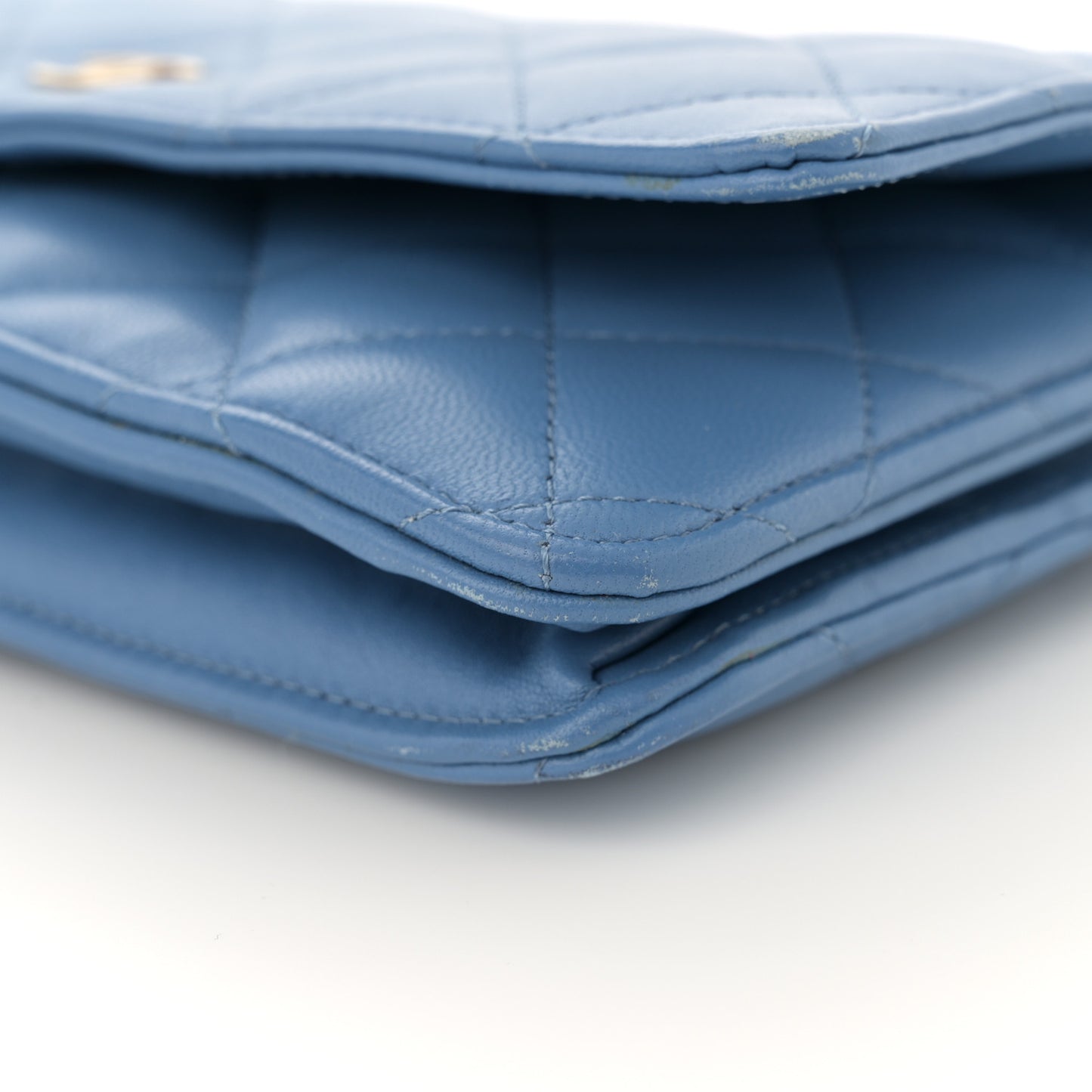 Lambskin Quilted Wallet On Chain WOC Light Blue