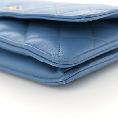 Chanel Lambskin Quilted Wallet On Chain WOC Light Blue 10 of 14