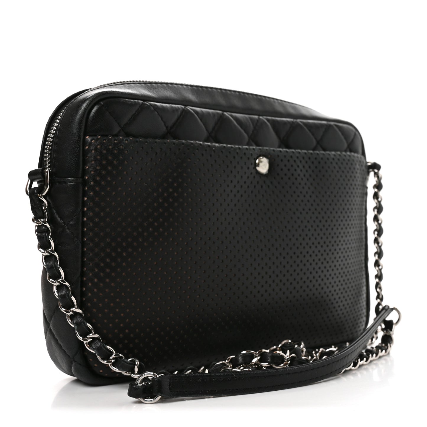 Perforated Calfskin Quilted Ultra Pocket Camera Case Black