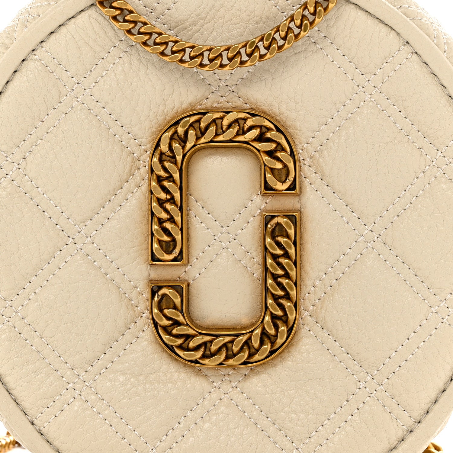 Marc Jacobs Grained Calfskin Quilted The Status Round Crossbody Oatmilk 9 of 12