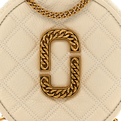 Marc Jacobs Grained Calfskin Quilted The Status Round Crossbody Oatmilk 9 of 12