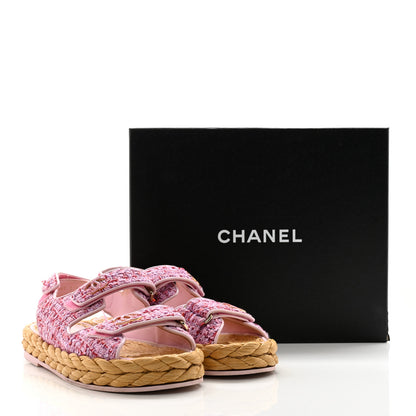 Chanel Tweed Patent Calfskin Velcro Dad Sandals 37.5 Pink Multicolor 14 of 14
